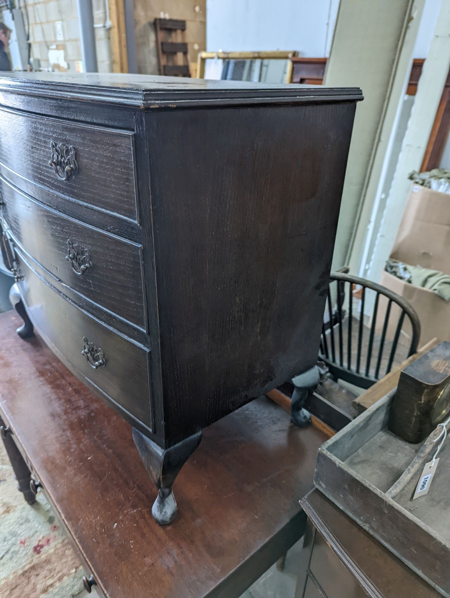 Two mahogany bow front chests, larger width 80cm, depth 48cm, height 80cm